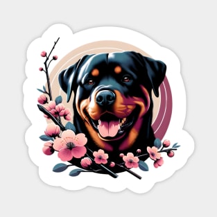 Rottweiler Enjoys Spring Amid Cherry Blossoms Magnet