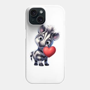 Valentine Zebra Holding A Heart Phone Case