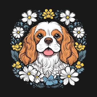 King Charles Spaniel with daisies illustration T-Shirt