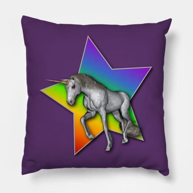 Rainbow Star Unicorn Magic Pillow by AlondraHanley