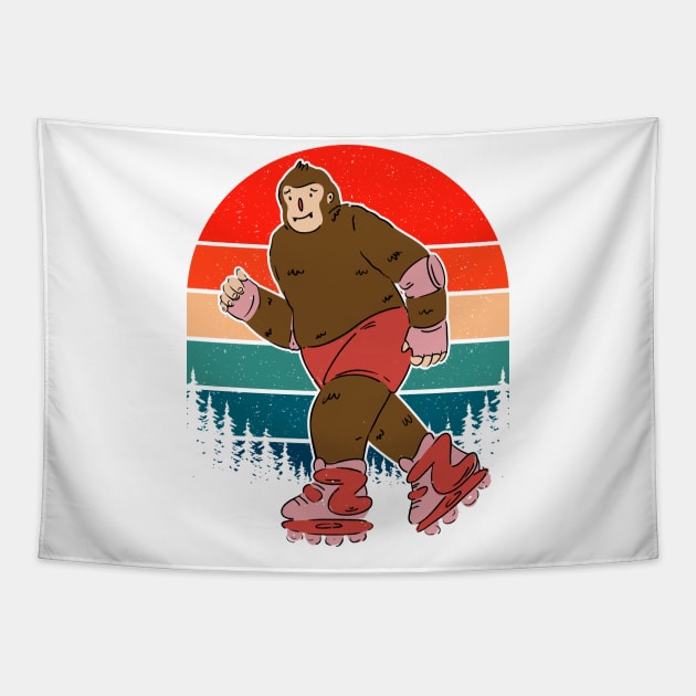 Retro Bigfoot Roller Skating Tapestry by Tesszero