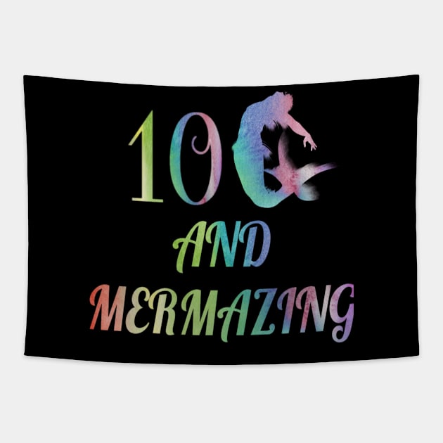 Kid Mermaid Girl 10th Birthday Shirt 10 Years Old Party Gift Tapestry by Grabitees