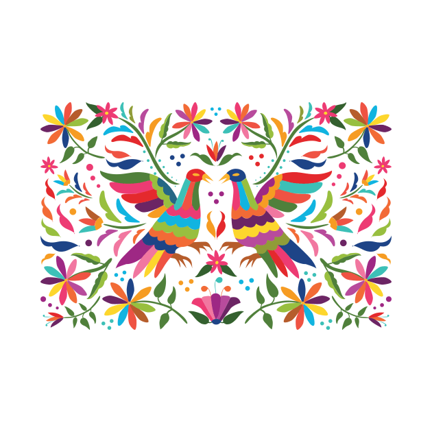 Mexican Otomí Birds. Colorful and floral composition by Akbaly by Akbaly