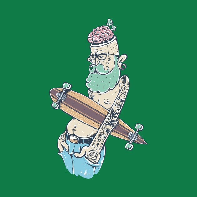 Old Hipser with Skateboard and brain by madebyTHOR