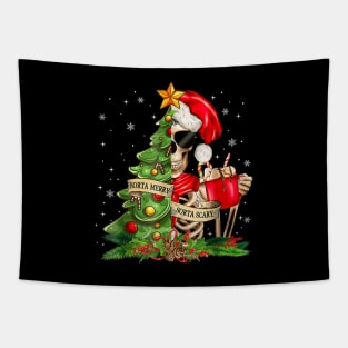 Funny Christmas Sorta Merry Sorta Scary Skeleton Xmas Tree Tapestry