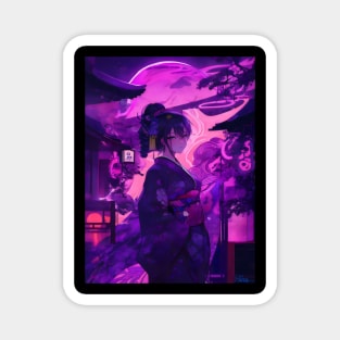 Purple neon Japanese girl Magnet