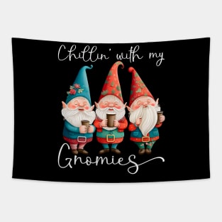 Chillin With My Gnomies Funny Coffee & Gnome Lovers Floral Easter Tapestry