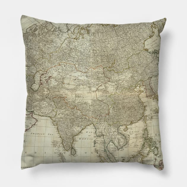 Vintage Map of Asia (1757) Pillow by Bravuramedia