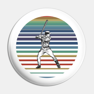 Retro Baseball Player On A 80's Sun Background Pin