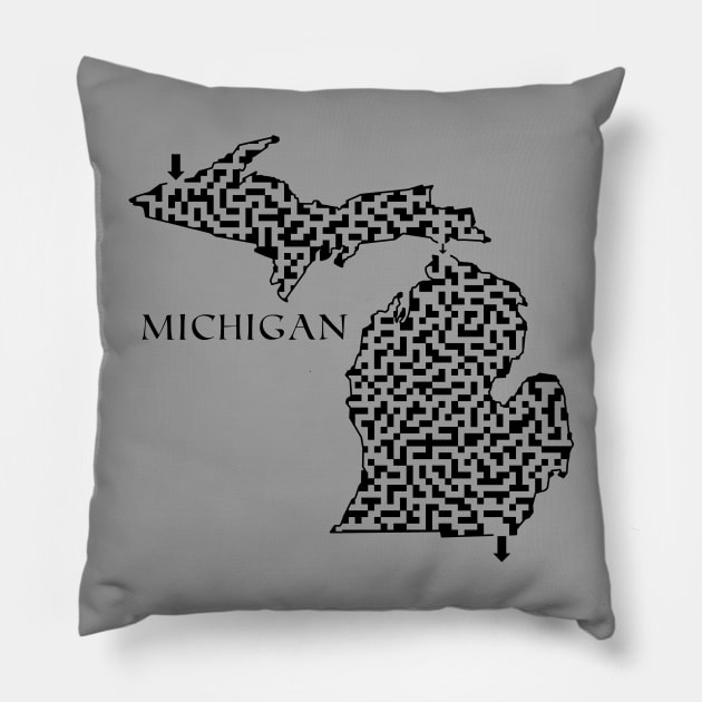 Michigan State Outline Maze & Labyrinth Pillow by gorff