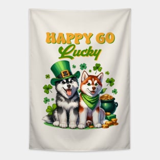 Happy Go Lucky Cute Husky St. Patricks Day Tapestry