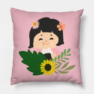 flower child smiling Pillow