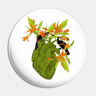 Heart with Flowers, Leaves and Birds Pin