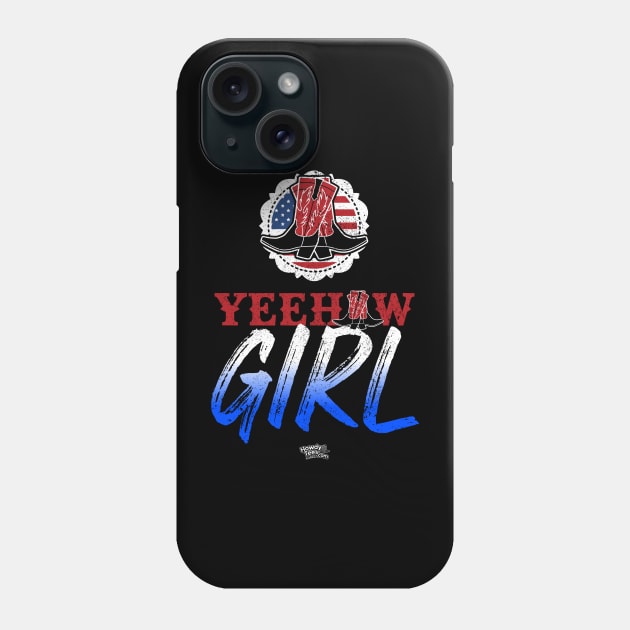 Yeehaw Girl with Red & Black Cowgirl Boots and American Flag Concho Phone Case by Reid Walley