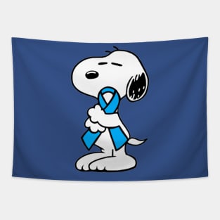 Dog Hugging an Awareness Ribbon (Light Blue) Tapestry