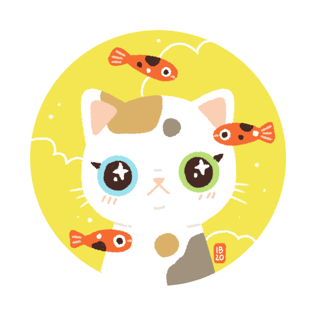 Chubby Cat And Fishes by Freeminds