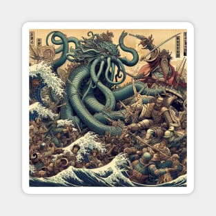 Battle against the legendary beast with Katsushika Hokusai style Magnet