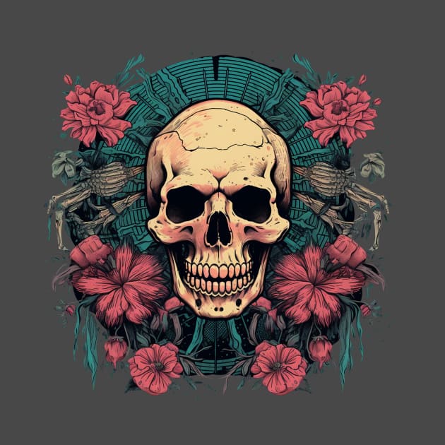 Skull with Tropical Flowers and Tribal Patterns by TOKEBI