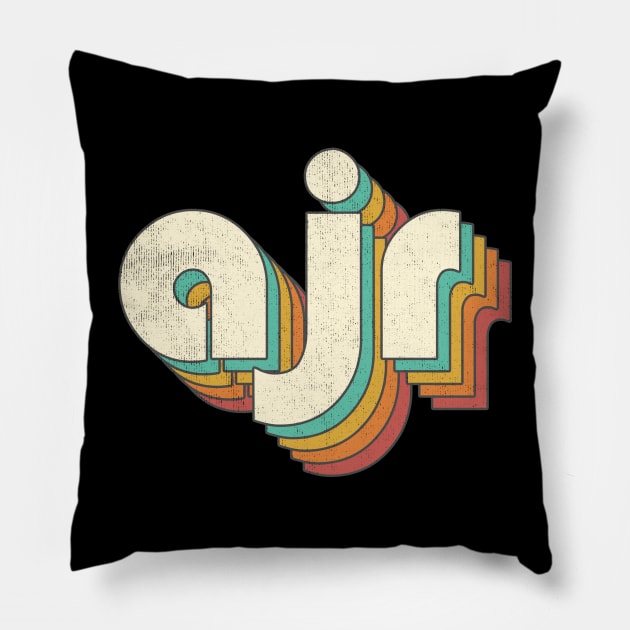 Retro Vintage AJR Rainbow Letters Distressed Style Pillow by Cables Skull Design