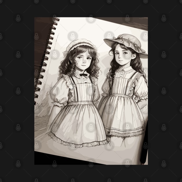 Pencil drawing. Portrait of twin girls by CatCoconut-Art