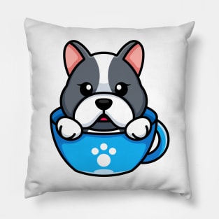 Cute dog on cup coffee cartoon Pillow