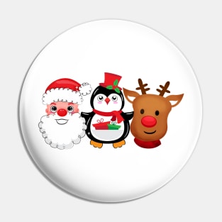 Santa Reindeer Rudolph Penguin Trio Christmas Pin