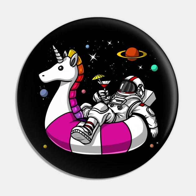 Space Astronaut Riding Unicorn Float Pin by underheaven