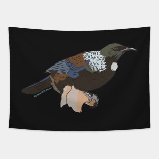 Hand Drawn New Zealand Tui Bird Tapestry