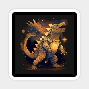 golden armor dinosaur dragon kaiju ecopop art in starry galaxy wallpaper Magnet