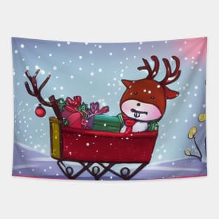 Reindeer in a Sled Tapestry