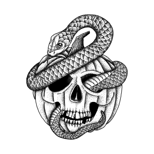 Pumpkin skull with snake by Fieldm0use