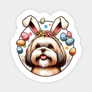 Lhasa Apso's Joyful Easter Celebration with Bunny Ears Magnet