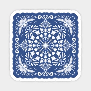 Garden Symmetry - White on Blue Magnet