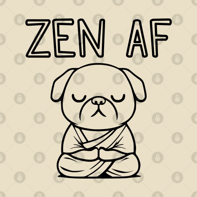 Cute Zen AF Meditating Cartoon Monk Pug Dog (outlines) by Elvdant