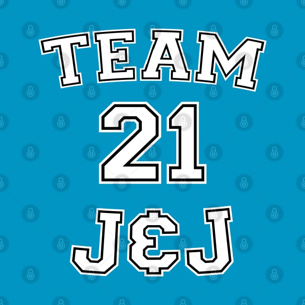 Vaccine pride: Team J&J (white college jersey typeface with black outline) by Ofeefee