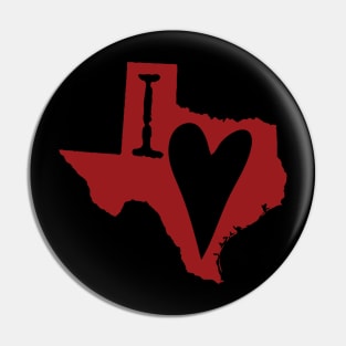 Red I Heart Texas, I Love Texas Pin