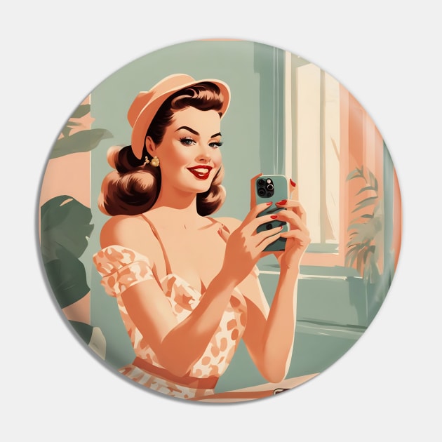 Snapshot Vintage Vanity Mirror Selfie Pin Up Art Pin by di-age7