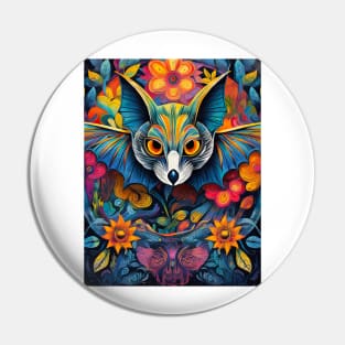 vibrant and colourful bat art design Pin