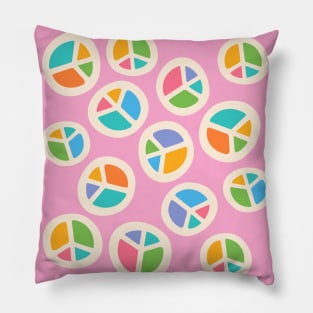 PEACE Signs Psychedelic Counterculture Symbol in Rainbow Retro Boho Hippie Colours - UnBlink Studio by Jackie Tahara Pillow