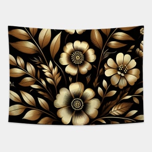 Gold Floral Illustration Tapestry