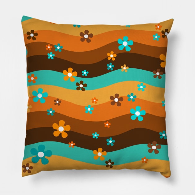 RETRO Groovy Flowers Blooming Pillow by SartorisArt1