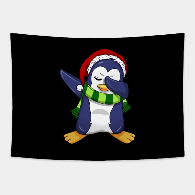 Penguin Dabbing Dab Dance Christmas Gift Tapestry by Pummli