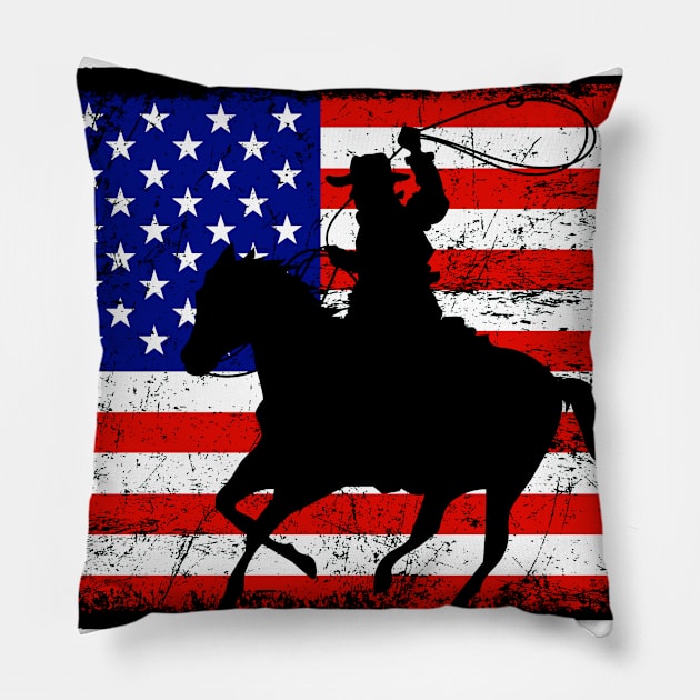 American Flag Cowboy Western Pillow by JPDesigns