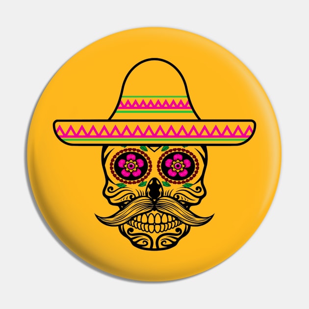 Halloween Skull With Mexican Hat Pin by holidaystore