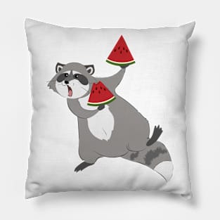 Cute raccoon with watermelon Pillow