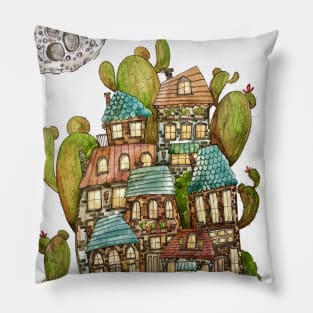 Whimsical Houses Abstract Pillow