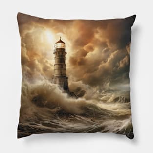 Lighthouse Seacoast Serene Landscape Pillow