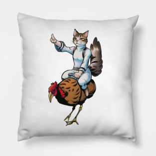 Whimsical Cat Riding Chicken Pillow