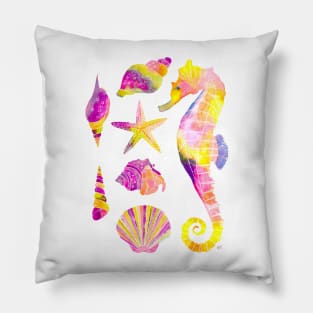 Watercolor Under the Sea Pattern - Retro Purple Pillow