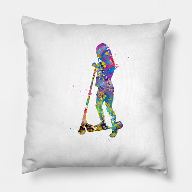 Little girl with scooter Pillow by erzebeth